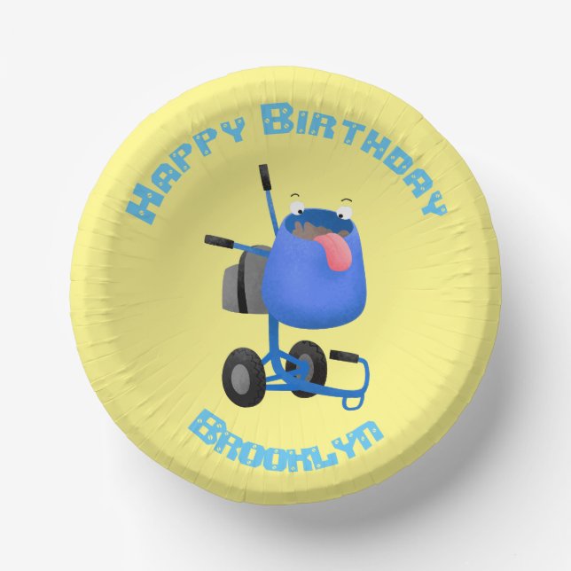 Funny blue cement mixer cartoon illustration paper bowls (Front)