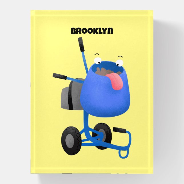 Funny blue cement mixer cartoon illustration paperweight (Vertical)