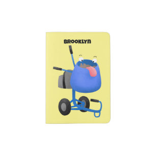 Funny blue cement mixer cartoon illustration passport holder