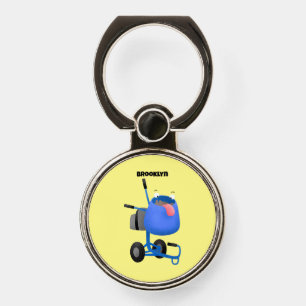 Funny blue cement mixer cartoon illustration phone ring stand