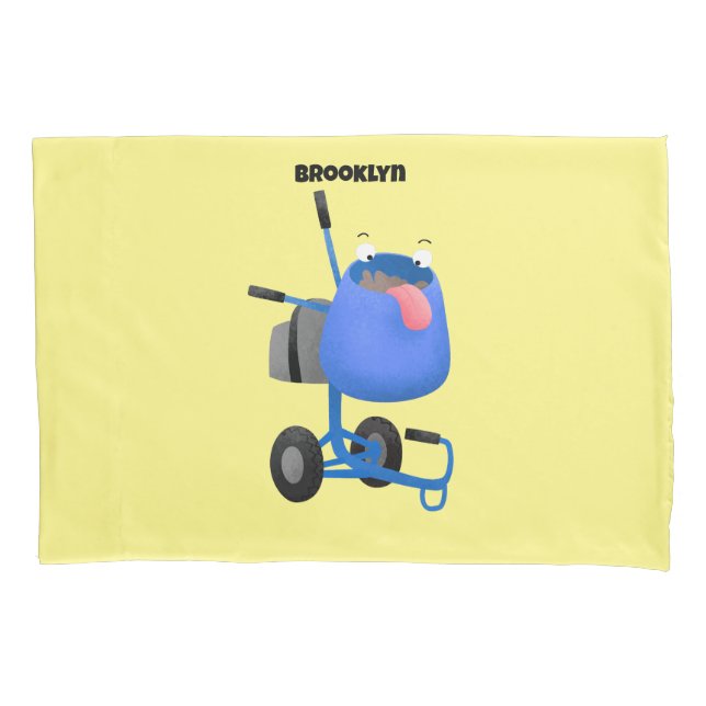 Funny blue cement mixer cartoon illustration pillow case (Front)