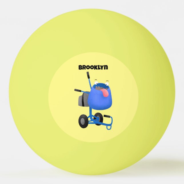 Funny blue cement mixer cartoon illustration ping pong ball (Front)
