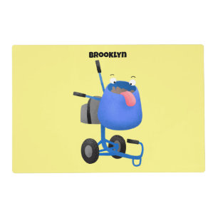 Funny blue cement mixer cartoon illustration placemat