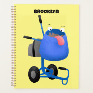 Funny blue cement mixer cartoon illustration planner