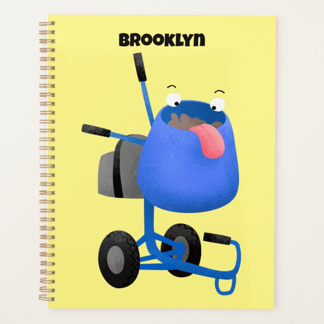 Funny blue cement mixer cartoon illustration  planner (Front)