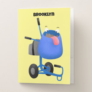 Funny blue cement mixer cartoon illustration pocket folder