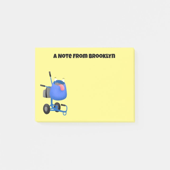 Funny blue cement mixer cartoon illustration  post-it notes (Front)