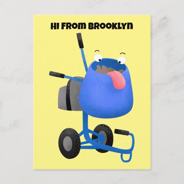 Funny blue cement mixer cartoon illustration postcard (Front)