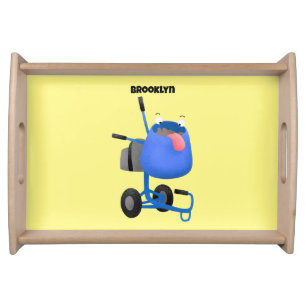 Funny blue cement mixer cartoon illustration serving tray