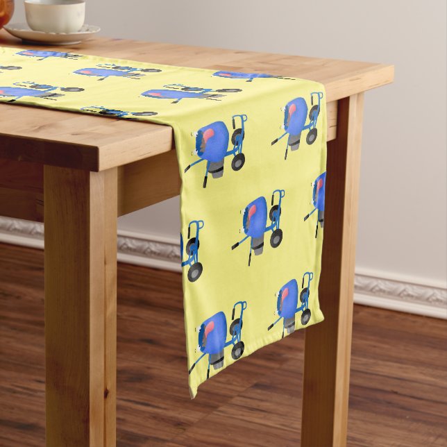 Funny blue cement mixer cartoon illustration short table runner (In Situ)