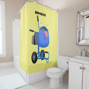 Funny blue cement mixer cartoon illustration shower curtain