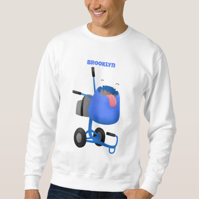 Funny blue cement mixer cartoon illustration sweatshirt (Front)