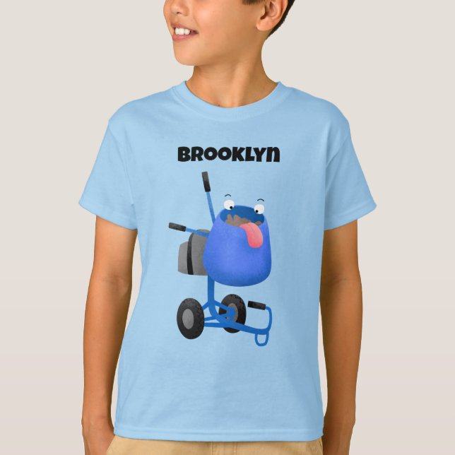Funny blue cement mixer cartoon illustration T-Shirt (Front)