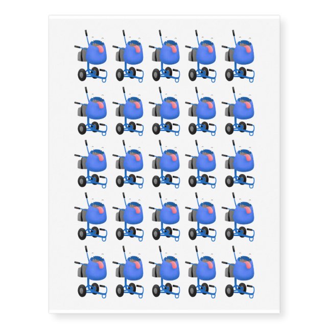Funny blue cement mixer cartoon illustration temporary tattoos (Front)