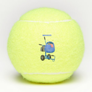 Funny blue cement mixer cartoon illustration tennis balls