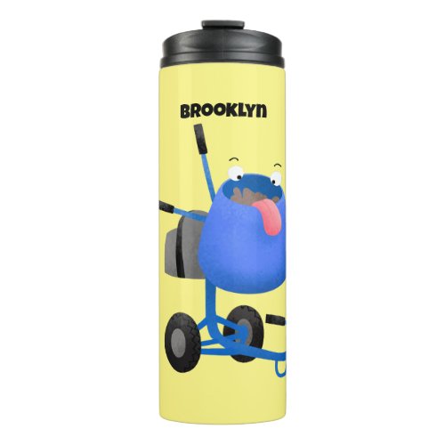 Funny blue cement mixer cartoon illustration  thermal tumbler