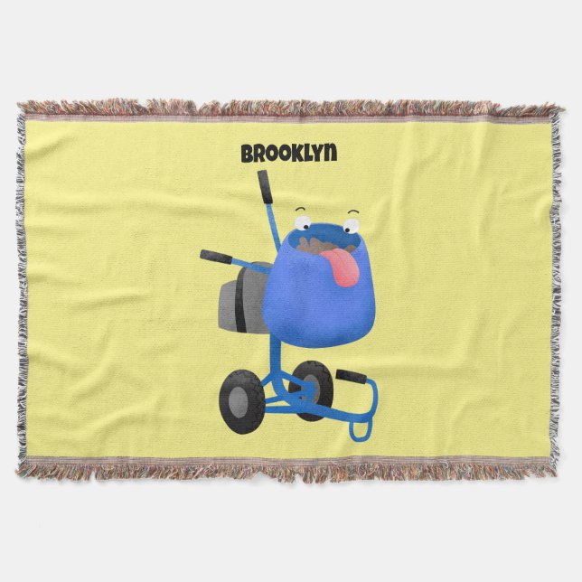 Funny blue cement mixer cartoon illustration throw blanket (Front)