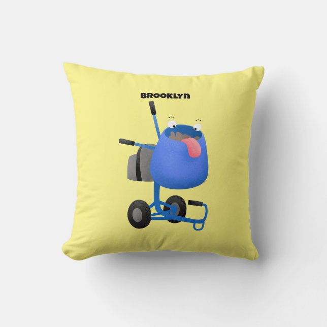 Funny blue cement mixer cartoon illustration throw pillow (Front)