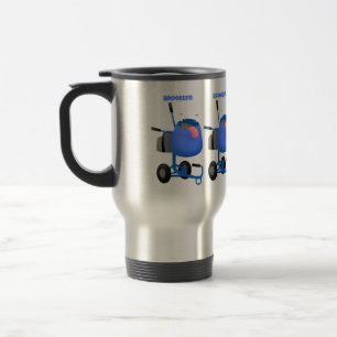 Funny blue cement mixer cartoon illustration travel mug