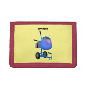 Funny blue cement mixer cartoon illustration tri-fold wallet