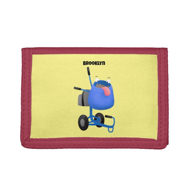 Funny blue cement mixer cartoon illustration trifold wallet (Front)