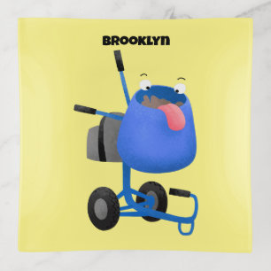 Funny blue cement mixer cartoon illustration trinket tray