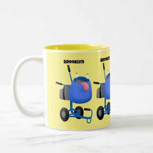 Funny blue cement mixer cartoon illustration Two_Tone coffee mug