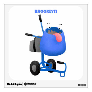 Funny blue cement mixer cartoon illustration wall decal