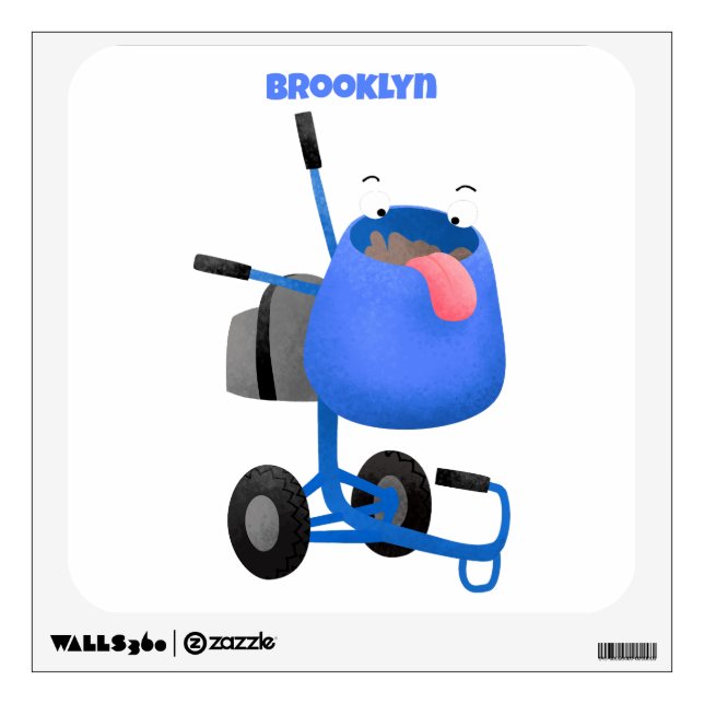 Funny blue cement mixer cartoon illustration wall decal (Front)