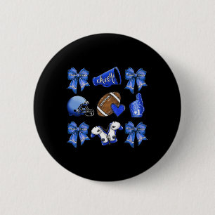 Funny Blue Cheer Coquette Football Mom Women Girls Button