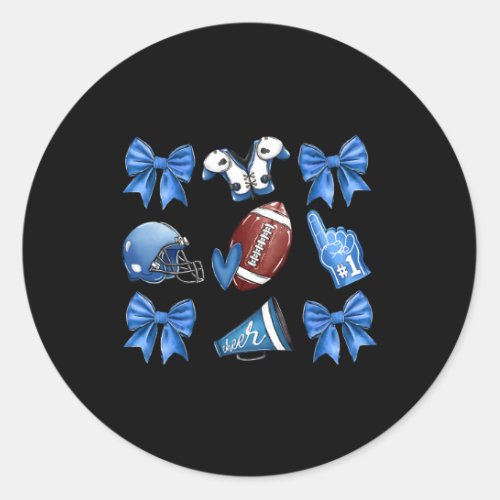 Funny Blue Cheer Football Game Day Coquette Bow To Classic Round Sticker