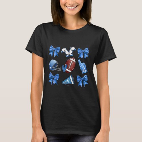 Funny Blue Cheer Football Game Day Coquette Bow To T_Shirt