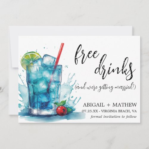 Funny Blue Cherry Cocktail Trendy Photo Wedding Save The Date