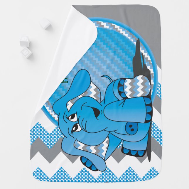 Funny Blue Chevron Elephant Baby Blanket (In Situ)