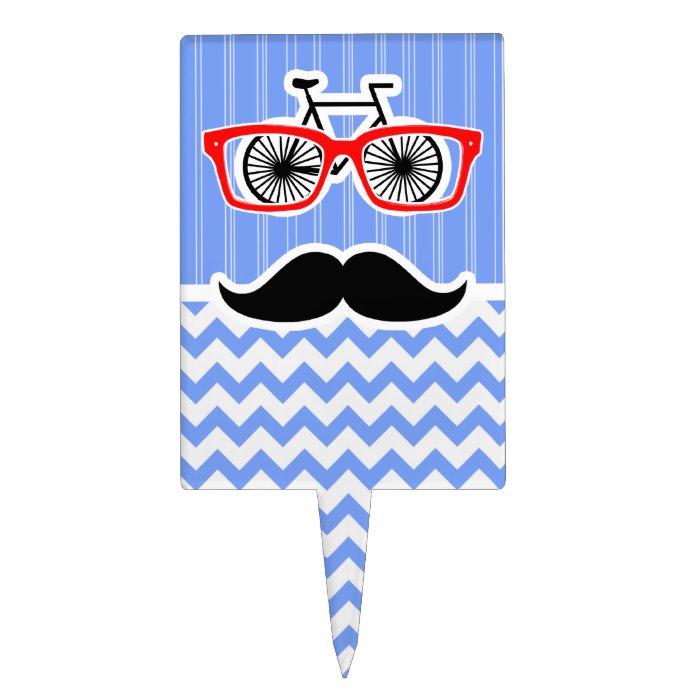 Funny Blue Chevron Hipster Cake Pick