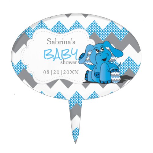 Funny Blue  Chevron Silly Cute Baby  Elephant Cake Topper