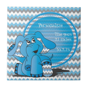 Funny Blue Chevron Silly Elephant Keepsake Tile