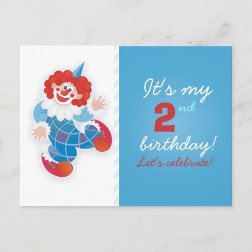 funny blue clown birthday invitation
