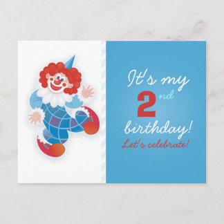 funny blue clown birthday invitation postcard
