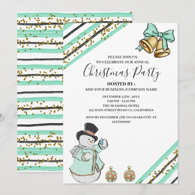 Funny Blue Corporate Office Christmas Party  Invitation (Front/Back)