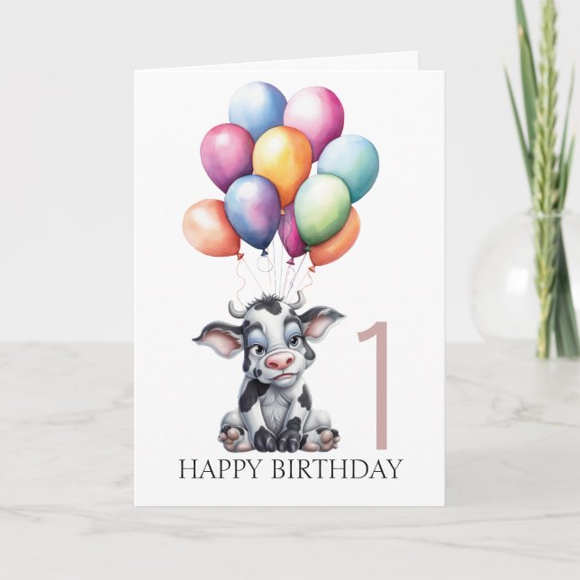 FUNNY Blue Cow 1st Birthday Card (Front)