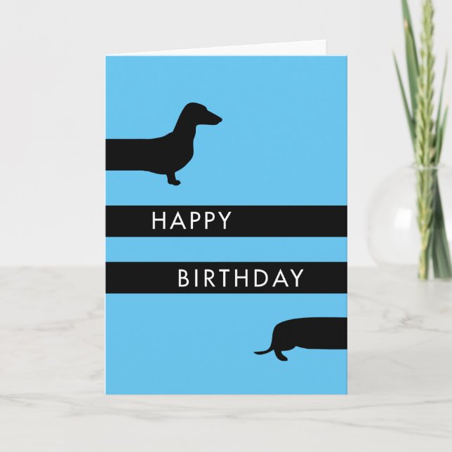 Funny blue Dachshund Happy Birthday Card (Front)