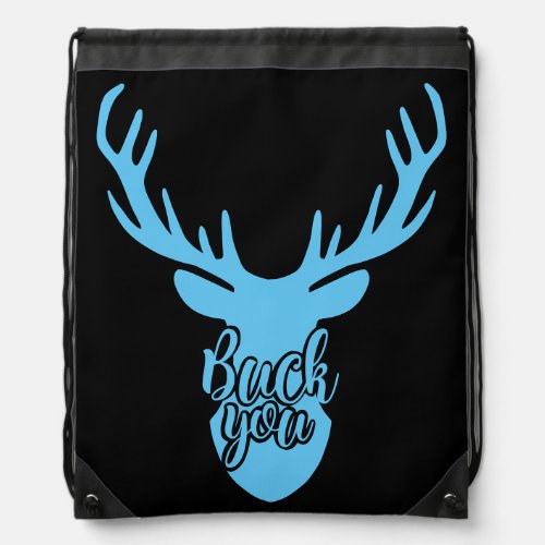 Funny Blue Deer Antlers Silhouette Drawstring Bag