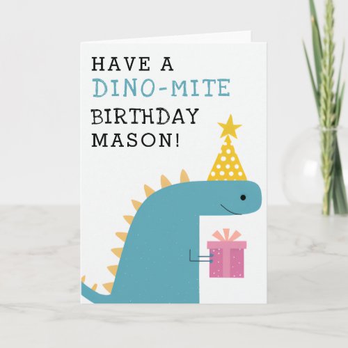 Funny Blue Dinosaur Birthday Card