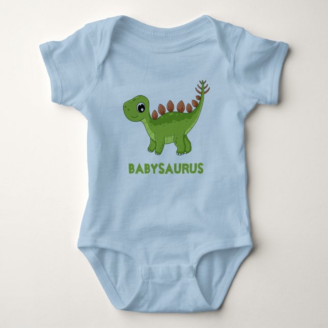 Funny Blue Dinosaur Delight Roarsome Personalized Baby Bodysuit (Front)
