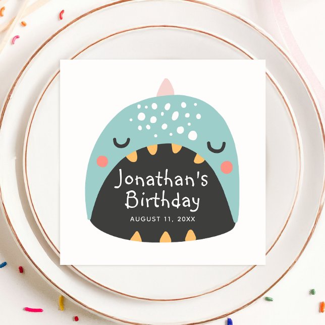 Funny blue dinosaur. Kids dino monster birthday Napkins (Creator Uploaded)