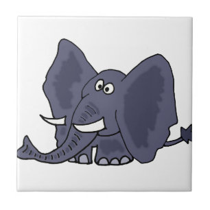 Funny Blue Elephant Cartoon Ceramic Tile