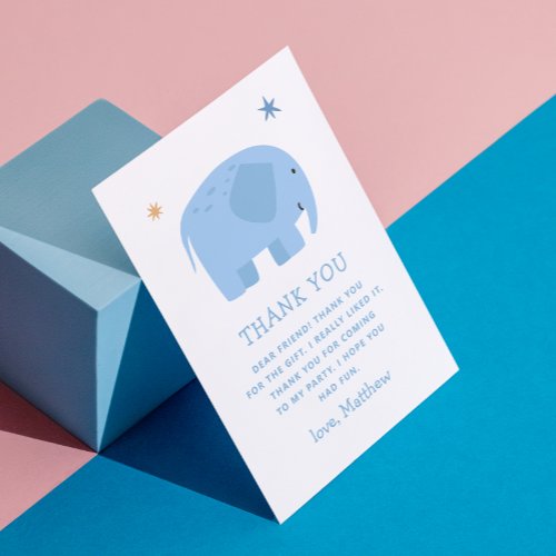 Funny blue elephant Cute animal boy kids birthday Thank You Card