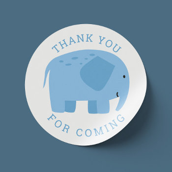 Funny Blue Elephant. Cute Boy Animal Thank You Classic Round Sticker by RemioniArt at Zazzle