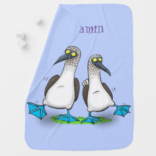 Funny blue footed boobies cartoon illustration baby blanket